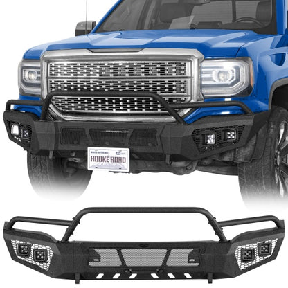 Earthshaker Series Front Bumper w/ Winch Plate & 4 × LED Lights For 2016-2018 GMC Sierra 1500 - Ultralisk4x4