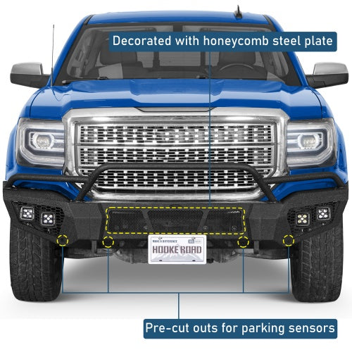Earthshaker Series Front Bumper w/ Winch Plate & 4 × LED Lights For 2016-2018 GMC Sierra 1500 - Ultralisk4x4