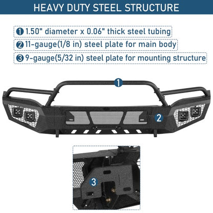 Earthshaker Series Front Bumper w/ Winch Plate & 4 × LED Lights For 2016-2018 GMC Sierra 1500 - Ultralisk4x4