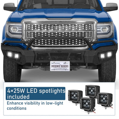 Earthshaker Series Front Bumper w/ Winch Plate & 4 × LED Lights For 2016-2018 GMC Sierra 1500 - Ultralisk4x4