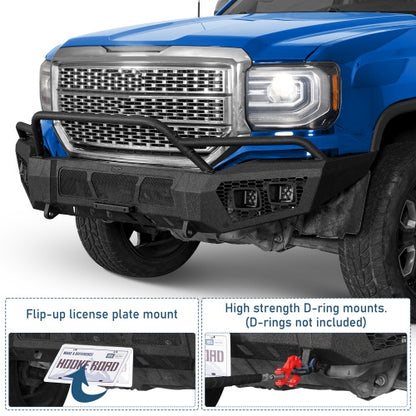 Earthshaker Series Front Bumper w/ Winch Plate & 4 × LED Lights For 2016-2018 GMC Sierra 1500 - Ultralisk4x4