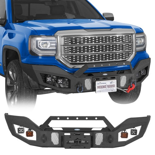 Discovery Ⅰ Full-Width Front Bumper w/ Winch Plate & LED Spotlights For 2016-2018 GMC Sierra 1500 - Ultralisk4x4