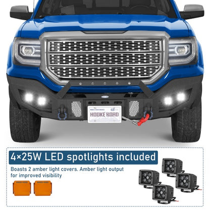 Discovery Ⅰ Full-Width Front Bumper w/ Winch Plate & LED Spotlights For 2016-2018 GMC Sierra 1500 - Ultralisk4x4