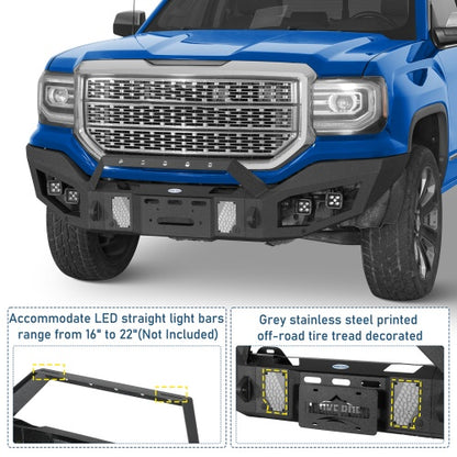Discovery Ⅰ Full-Width Front Bumper w/ Winch Plate & LED Spotlights For 2016-2018 GMC Sierra 1500 - Ultralisk4x4