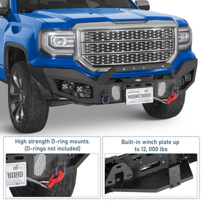 Discovery Ⅰ Full-Width Front Bumper w/ Winch Plate & LED Spotlights For 2016-2018 GMC Sierra 1500 - Ultralisk4x4