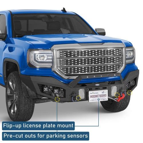 Discovery Ⅰ Full-Width Front Bumper w/ Winch Plate & LED Spotlights For 2016-2018 GMC Sierra 1500 - Ultralisk4x4