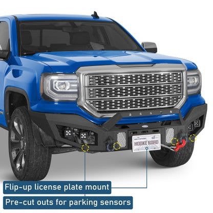 Discovery Ⅰ Full-Width Front Bumper w/ Winch Plate & LED Spotlights For 2016-2018 GMC Sierra 1500 - Ultralisk4x4