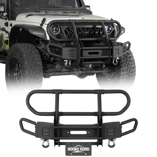 Rock Crawler Stubby Front Bumper w/Grille Guard For 2007-2018 Jeep Wrangler JK - Ultralisk4x4