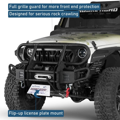 Rock Crawler Stubby Front Bumper w/Grille Guard For 2007-2018 Jeep Wrangler JK - Ultralisk4x4