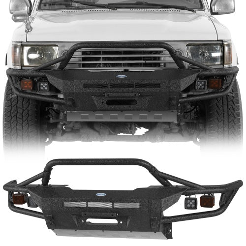 1990-1995 Toyota 4Runner ExplorerX Tube Front Bumper w/ Winch Plate & 4 LED Spot Lights - Ultralisk4x4