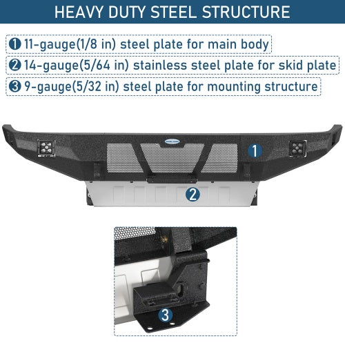Grizzly Series Full-Width Front Bumper w/ Skid Plate & LED Lights for 90-95 Toyota 4Runner - Ultralisk4x4