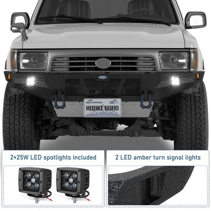 Grizzly Series Full-Width Front Bumper w/ Skid Plate & LED Lights for 90-95 Toyota 4Runner - Ultralisk4x4