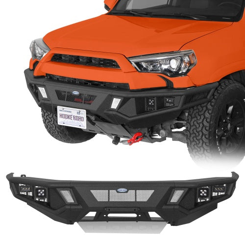 Discovery Tubular Front Bumper w/ Winch Plate & 4 LED Lights For 14-24 Toyota 4Runner - Ultralisk4x4