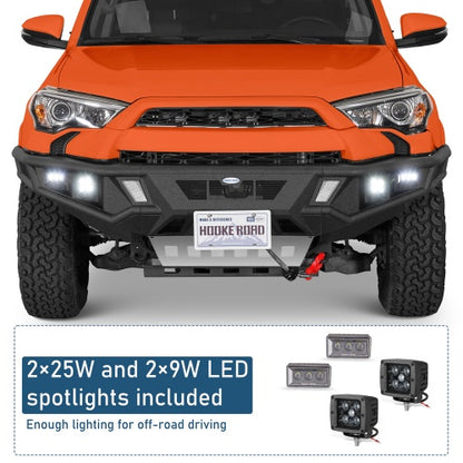Discovery Tubular Front Bumper w/ Winch Plate & 4 LED Lights For 14-24 Toyota 4Runner - Ultralisk4x4