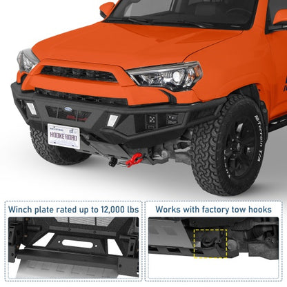 Discovery Tubular Front Bumper w/ Winch Plate & 4 LED Lights For 14-24 Toyota 4Runner - Ultralisk4x4