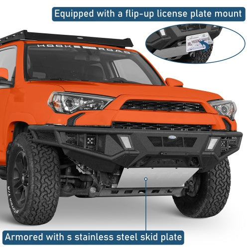 Discovery Tubular Front Bumper w/ Winch Plate & 4 LED Lights For 14-24 Toyota 4Runner - Ultralisk4x4