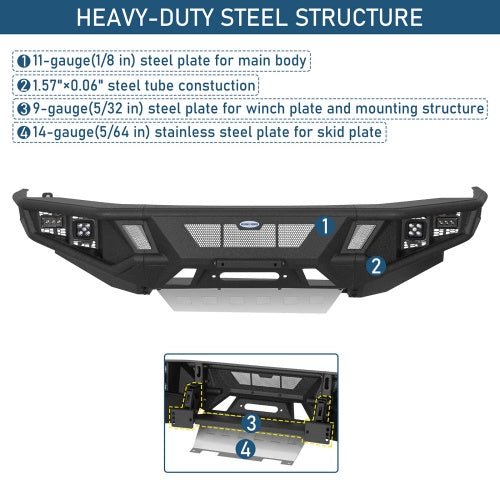 Discovery Tubular Front Bumper w/ Winch Plate & 4 LED Lights For 14-24 Toyota 4Runner - Ultralisk4x4