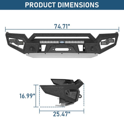 Zenith Full-Width Front Bumper w/ Winch Plate For 16-23 Toyota Tacoma - Ultralisk4x4