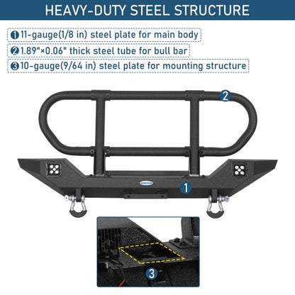 1987-2006 Jeep Wrangler YJ/TJ - Rock Crawler Front Bumper w/ Grille Guard Brush Guard - Ultralisk4x4