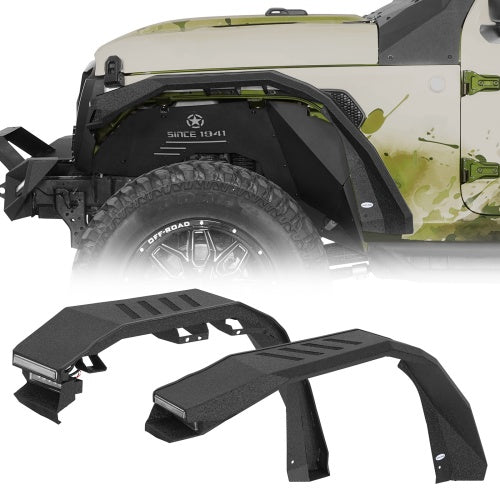 Phantom Front Fender Flares w/ LED Lights & Turn Signal Lights For 2018-2026 Jeep Wrangler JL & Gladiator JT - Ultralisk4x4