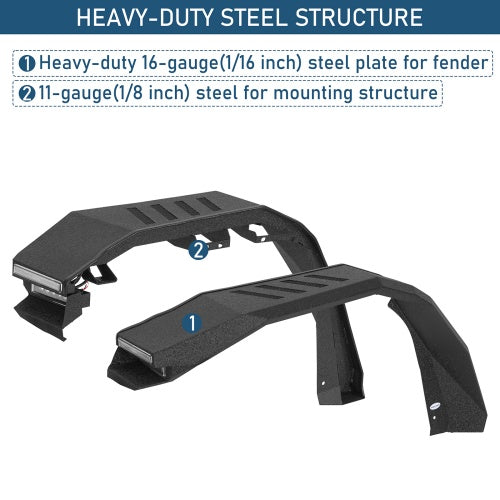 Phantom Front Fender Flares w/ LED Lights & Turn Signal Lights For 2018-2026 Jeep Wrangler JL & Gladiator JT - Ultralisk4x4