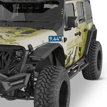 Phantom Front Fender Flares w/ LED Lights & Turn Signal Lights For 2018-2026 Jeep Wrangler JL & Gladiator JT - Ultralisk4x4