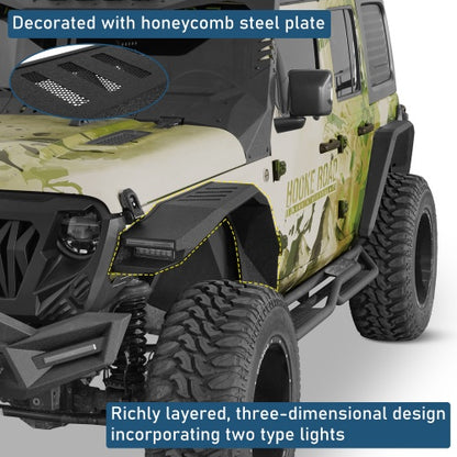 Phantom Front Fender Flares w/ LED Lights & Turn Signal Lights For 2018-2026 Jeep Wrangler JL & Gladiator JT - Ultralisk4x4