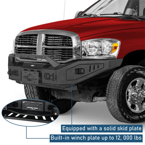 Front Bumper w/ Winch Plate & 4 LED Spotlights For 2006-2009 Ram 2500/3500 - Ultralisk4x4
