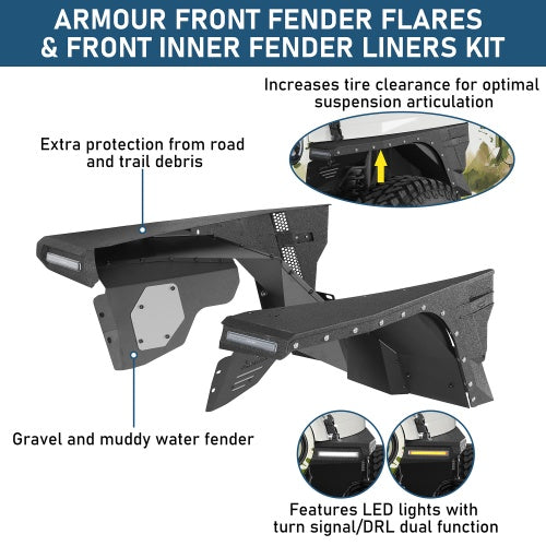 Armour Front Fender Flares & Front Inner Fender Liners Kit (97-06  Jeep Wrangler TJ) - Ultralisk4x4