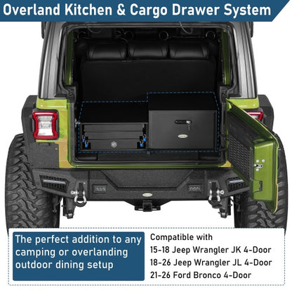 Overland Kitchen & Cargo Drawer System (15-18 Jeep Wrangler JK & 18-26 Wrangler JL & 21-26 Ford Bronco 4-Door) - Ultralisk4x4