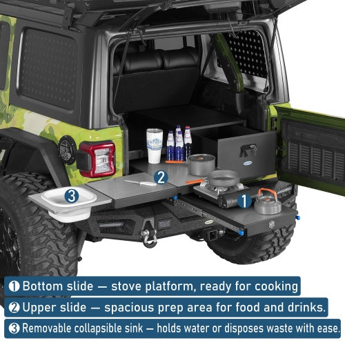 Overland Kitchen & Cargo Drawer System (15-18 Jeep Wrangler JK & 18-26 Wrangler JL & 21-26 Ford Bronco 4-Door) - Ultralisk4x4