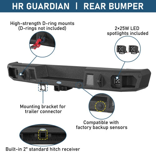 Guardian Ⅰ Rear Bumper w/ 2" Hitch Receiver for 1992-2014 Ford E-350 - Ultralisk4x4
