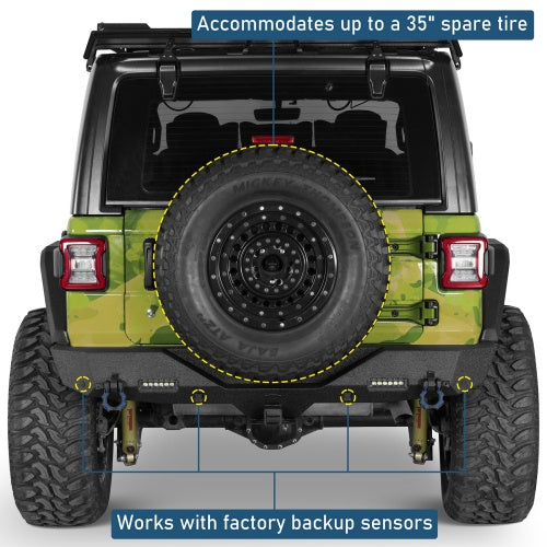 Off-Road Rear Bumper w/ LED spotlights For 2018-2026 Jeep Wrangler JL - Ultralisk4x4