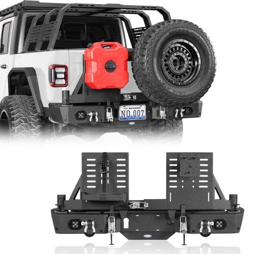 Off Road Rear Bumper w/ Dual Swing Arms & Tire Carrier For 2020-2026 Jeep Gladiator JT Models- Ultralisk4x4