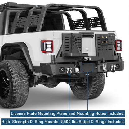 Off Road Rear Bumper w/ Dual Swing Arms & Tire Carrier For 2020-2026 Jeep Gladiator JT Models- Ultralisk4x4
