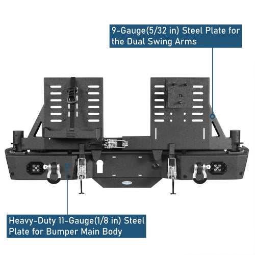 Off Road Rear Bumper w/ Dual Swing Arms & Tire Carrier For 2020-2026 Jeep Gladiator JT Models- Ultralisk4x4