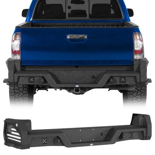 ExplorerX Rear Bumper w/ Bedside Slider Steps & LED Spotlights for 05-15 Toyota Tacoma - Ultralisk4x4