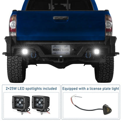 ExplorerX Rear Bumper w/ Bedside Slider Steps & LED Spotlights for 05-15 Toyota Tacoma - Ultralisk4x4