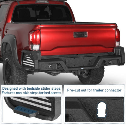 Ultralisk ExplorerX Rear Bumper w/ Bedside Slider Steps & LED Spotlights For 16-23 Toyota Tacoma Models