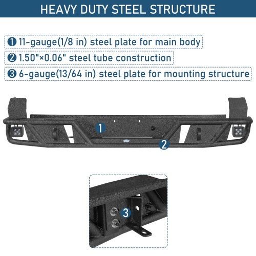 Heavy-Duty Tubular Back Rear Bumper For 2016-2023 Toyota Tacoma - Ultralisk4x4