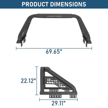 22.1" High Classic Roll Bar w/ LED Brake Lights For Ford F-150 & Chevy Silverado 1500 & GMC Sierra 1500 & Ram 1500 & Toyota Tundra & Jeep Gladiator JT - Ultralisk4x4