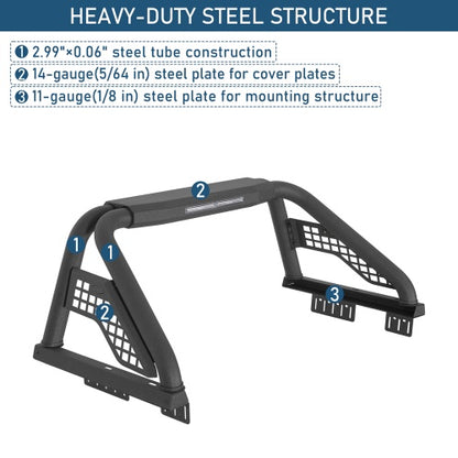 22.1" High Classic Roll Bar w/ LED Brake Lights For Ford F-150 & Chevy Silverado 1500 & GMC Sierra 1500 & Ram 1500 & Toyota Tundra & Jeep Gladiator JT - Ultralisk4x4