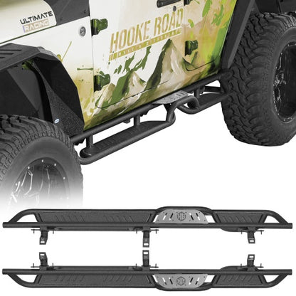Two‑Stair Nerf Side Steps w/ Grey Stainless Plates for 18‑26 Jeep Wrangler JL 4‑Door - Ultralisk4x4