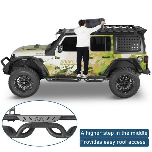 Two‑Stair Nerf Side Steps w/ Grey Stainless Plates for 18‑26 Jeep Wrangler JL 4‑Door - Ultralisk4x4