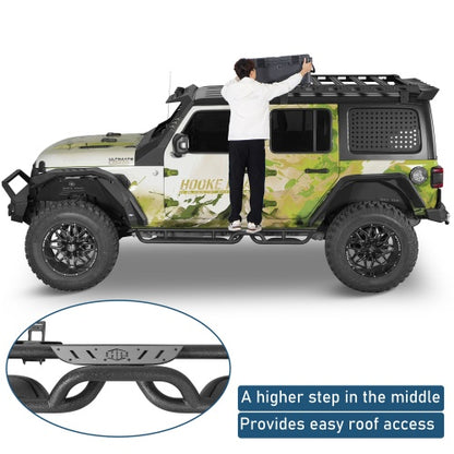 Two‑Stair Nerf Side Steps w/ Grey Stainless Plates for 18‑26 Jeep Wrangler JL 4‑Door - Ultralisk4x4