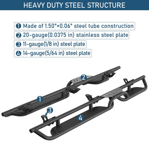 Two‑Stair Nerf Side Steps w/ Grey Stainless Plates for 18‑26 Jeep Wrangler JL 4‑Door - Ultralisk4x4