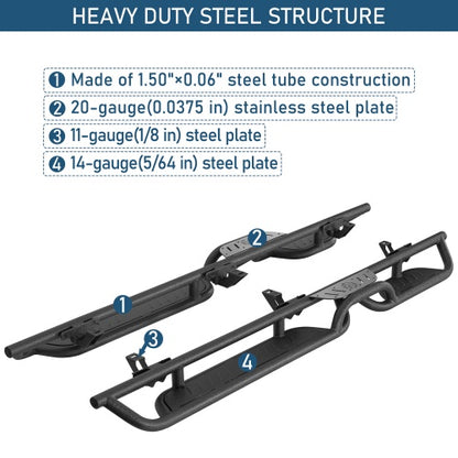 Two‑Stair Nerf Side Steps w/ Grey Stainless Plates for 18‑26 Jeep Wrangler JL 4‑Door - Ultralisk4x4