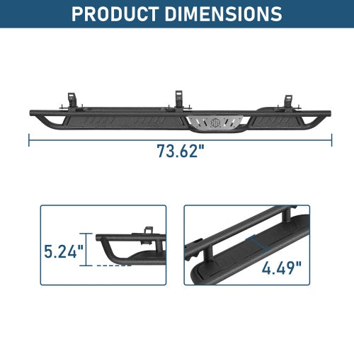 Two‑Stair Nerf Side Steps w/ Grey Stainless Plates for 18‑26 Jeep Wrangler JL 4‑Door - Ultralisk4x4