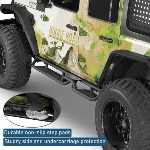 Two‑Stair Nerf Side Steps w/ Grey Stainless Plates for 18‑26 Jeep Wrangler JL 4‑Door - Ultralisk4x4