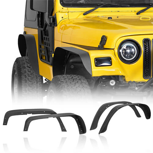 Aftermarket Slim Flat Front & Rear Fender Flares Kit For 1997-2006 Jeep Wrangler TJ - Ultralisk4x4